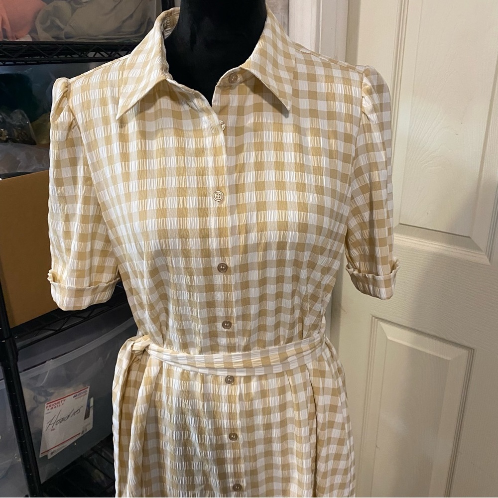 Preston & York Dress Seersucker Woman 6 Gingham Button Down Midi 3/4 sleeve NWT - Picture 11 of 16